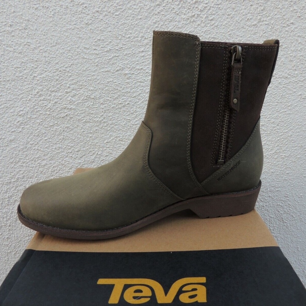 NEW Teva Ellery Ankle boots leather waterproof olive SIZE 5 DARK OLIVE NIB - Picture 6 of 8